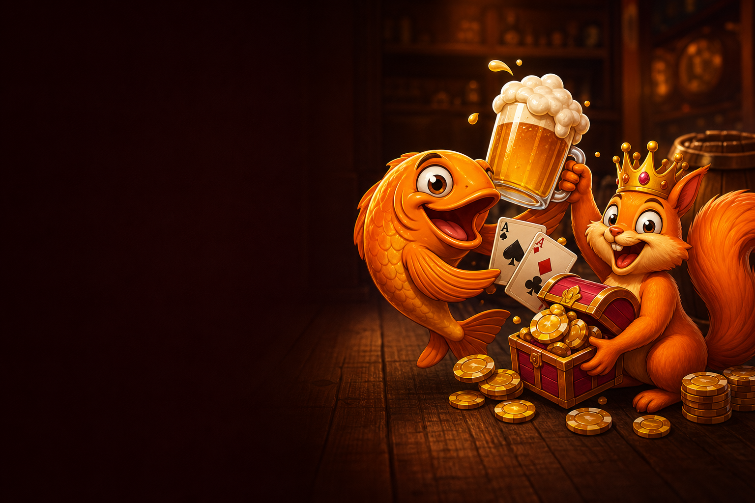 Бонусная сцена Pivo Casino с рыбкой и белкой